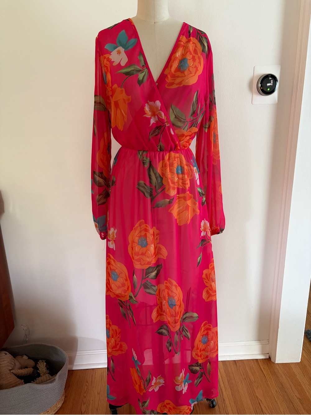 Floral Wrap Maxi Dress in Hot Pink
